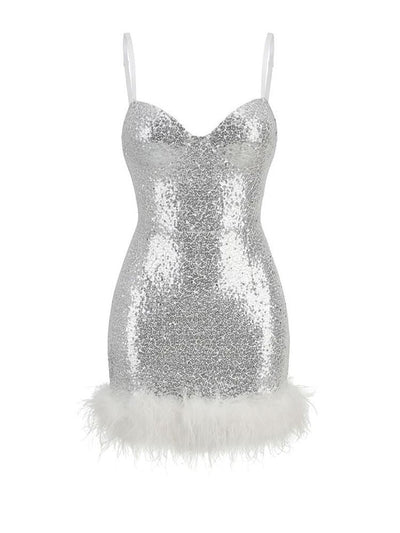 Sexy backless sequin banquet white dress